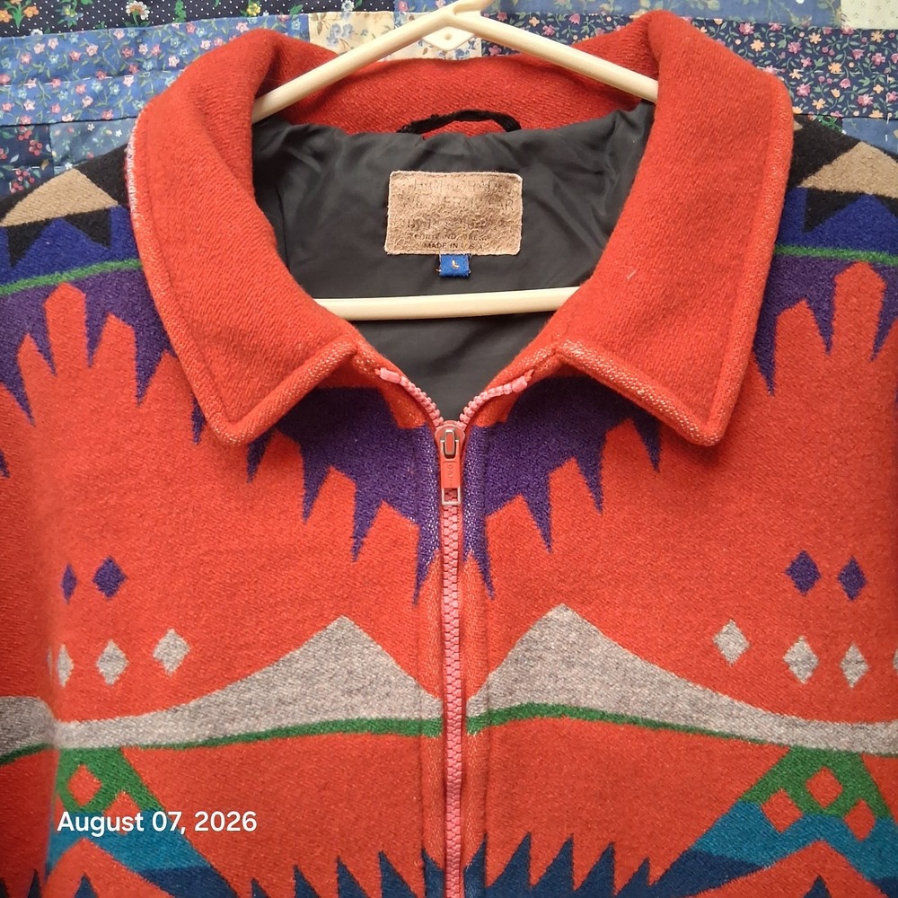 Vintage 80s Pendleton Mens L Wool Southwest Aztec Bomber Jacket USA Western Wear - Picture 5 of 15